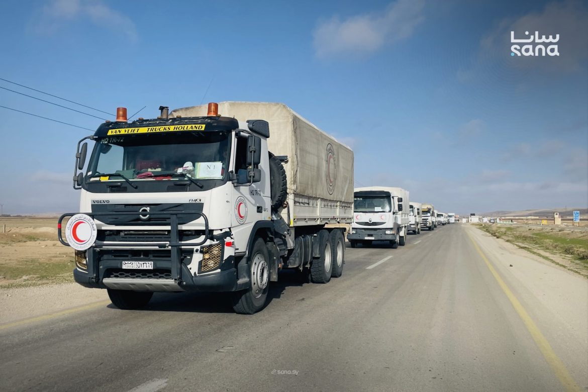 قافلة مساعدات ضخمة وصلت السويداء لتأمين الطحين والمازوت للأفران والناس