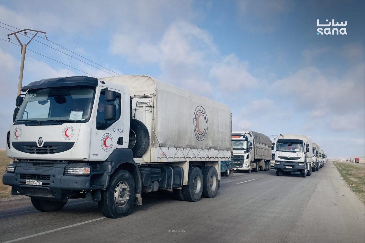 قافلة مساعدات ضخمة وصلت على السويداء فيها طحين ومازوت للأهالي